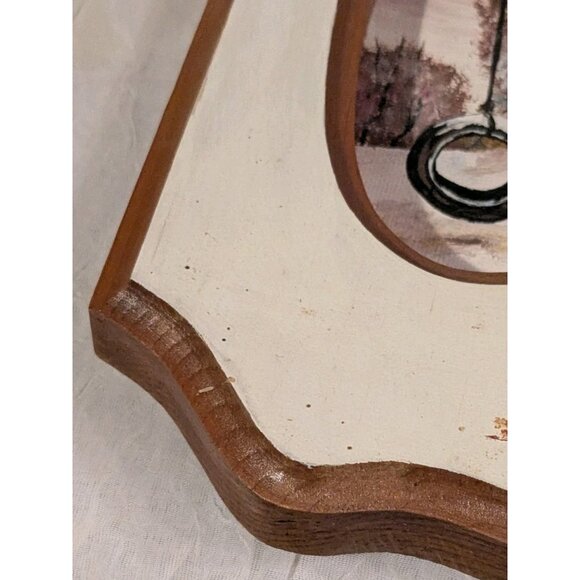 Painted Wooden Frame Folk Art Tree Tire Swing Sample Plaque Winter Lonely Vtg - Picture 11 of 16